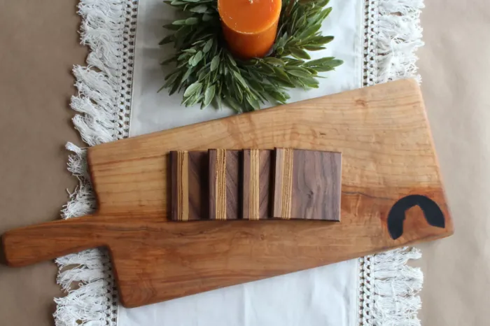 Large Charcuterie Board + Walnut-zebrawood Coaster Set - Image 2