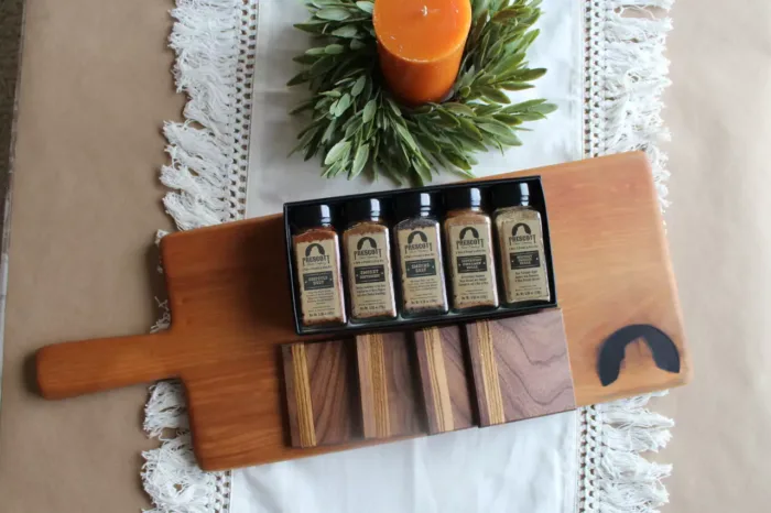 Large Charcuterie Board + Walnut-zebrawood Coasters + Gourmet Spice Set