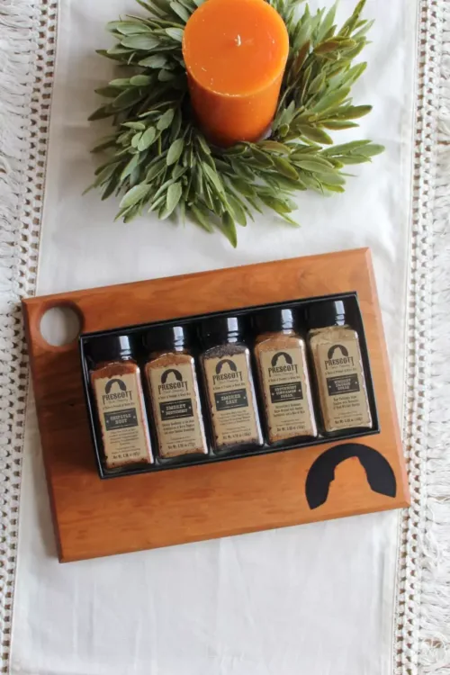 Prescott Spice Company - small cherry charcuterie board and gourmet spices gift set