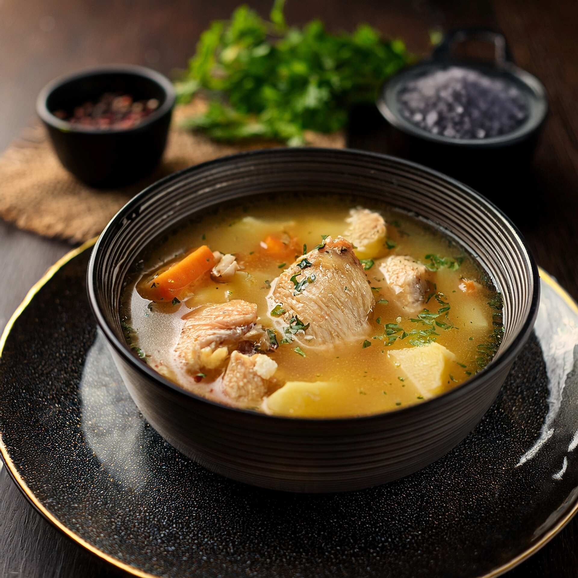 Chicken and Pork Soup with Smoked Salt